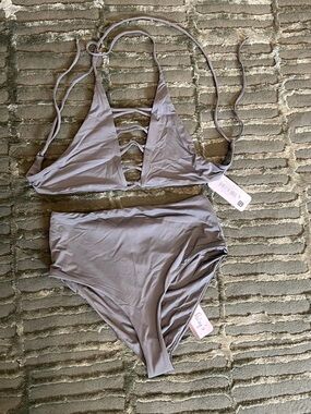 Dippin Daisy Ladder-Detail Triangle Bikini Set in Olive Green